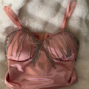 Size Small Super Cute Pink Beaded Satin Top!